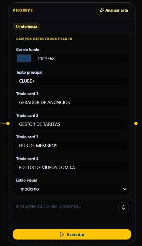 Detalhe dos campos detectados pela IA, incluindo cor, textos e estilo visual